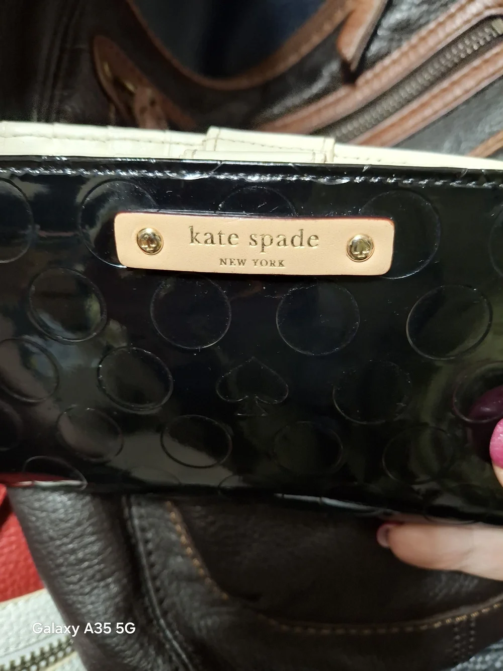 kate spade Black Patent Leather Dot Embossed Continental Slim Wallet